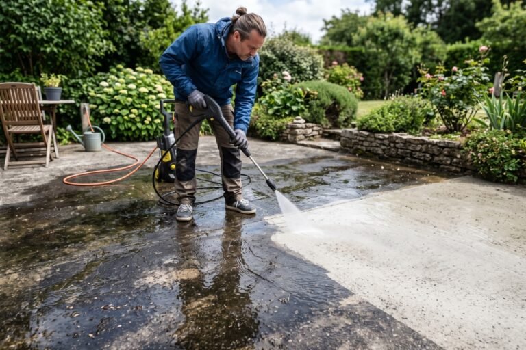 Comment nettoyer une terrasse en béton noircie
